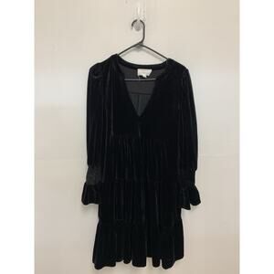 Pomander Place by Tuckernuck Black Velvet Dress sz L Tiered Mini Swing